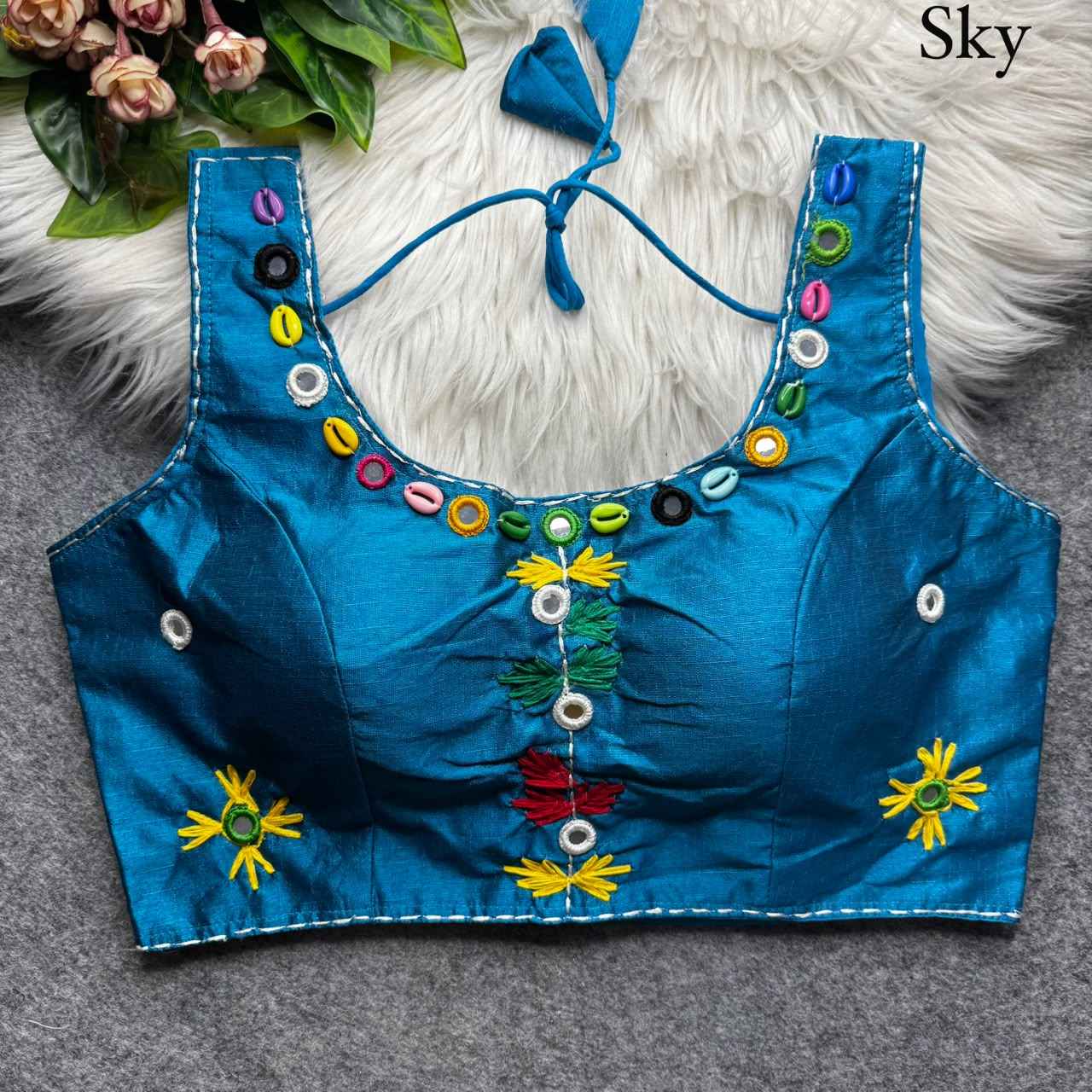 HEAVY SOFT PHANTOM SILK KAUDI & MIRROR WORK NAVRATRI BLOUSE