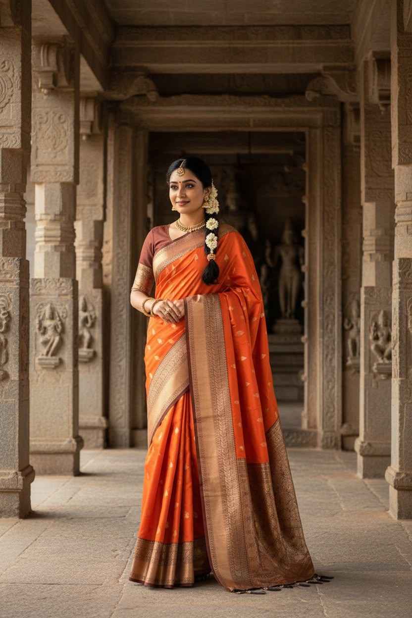 SOFT PURE BANARASI SILK SELF ZARI WEAVING RETRO COLOR SAREE 