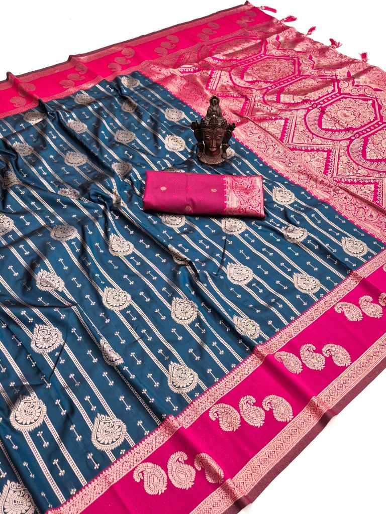 SOFT PURE BANARASI SILK SELF ZARI WEAVING SAREE 2
