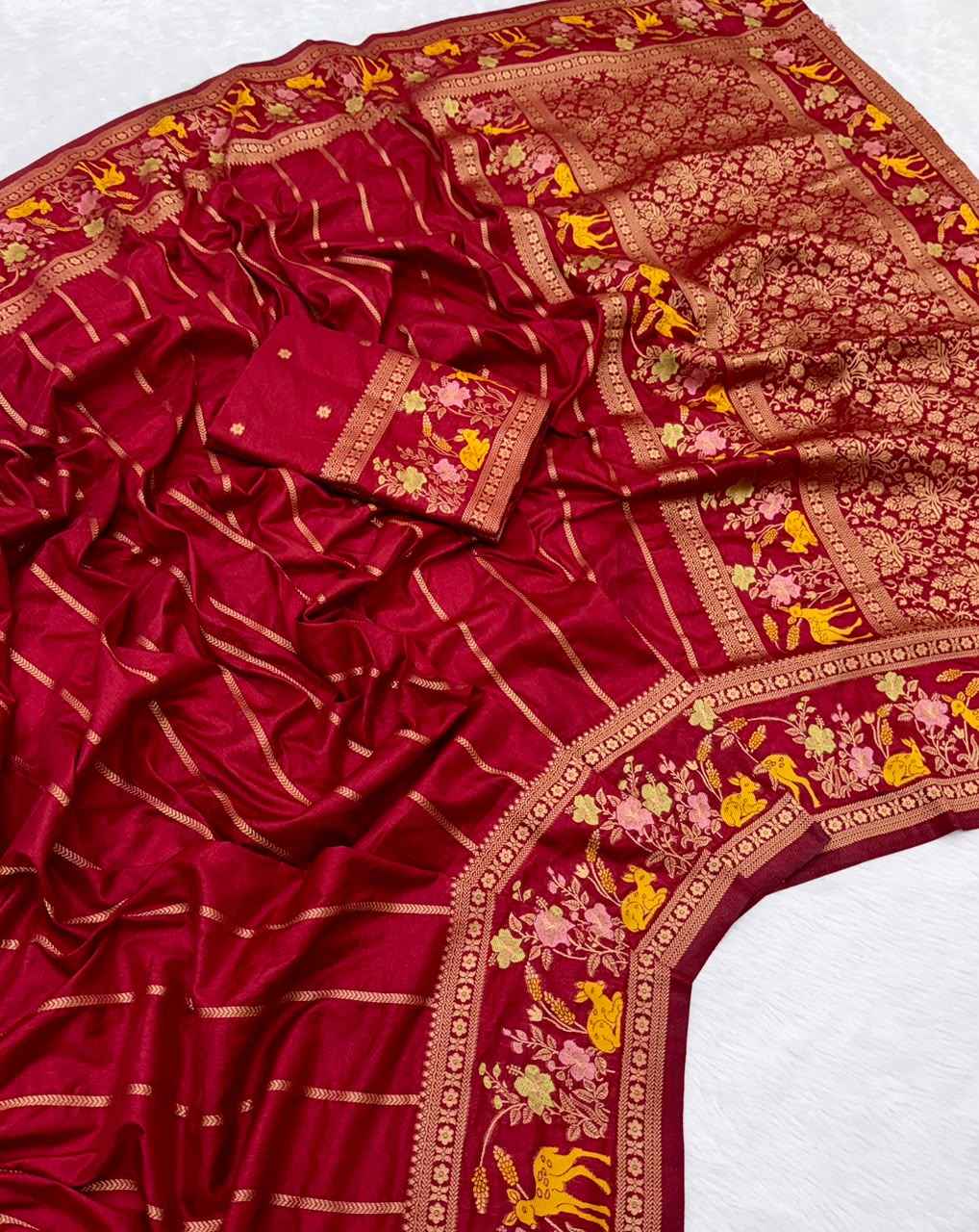 SOFT PURE KHADI DOLLA SILK JARI WEAVING SAREE 1