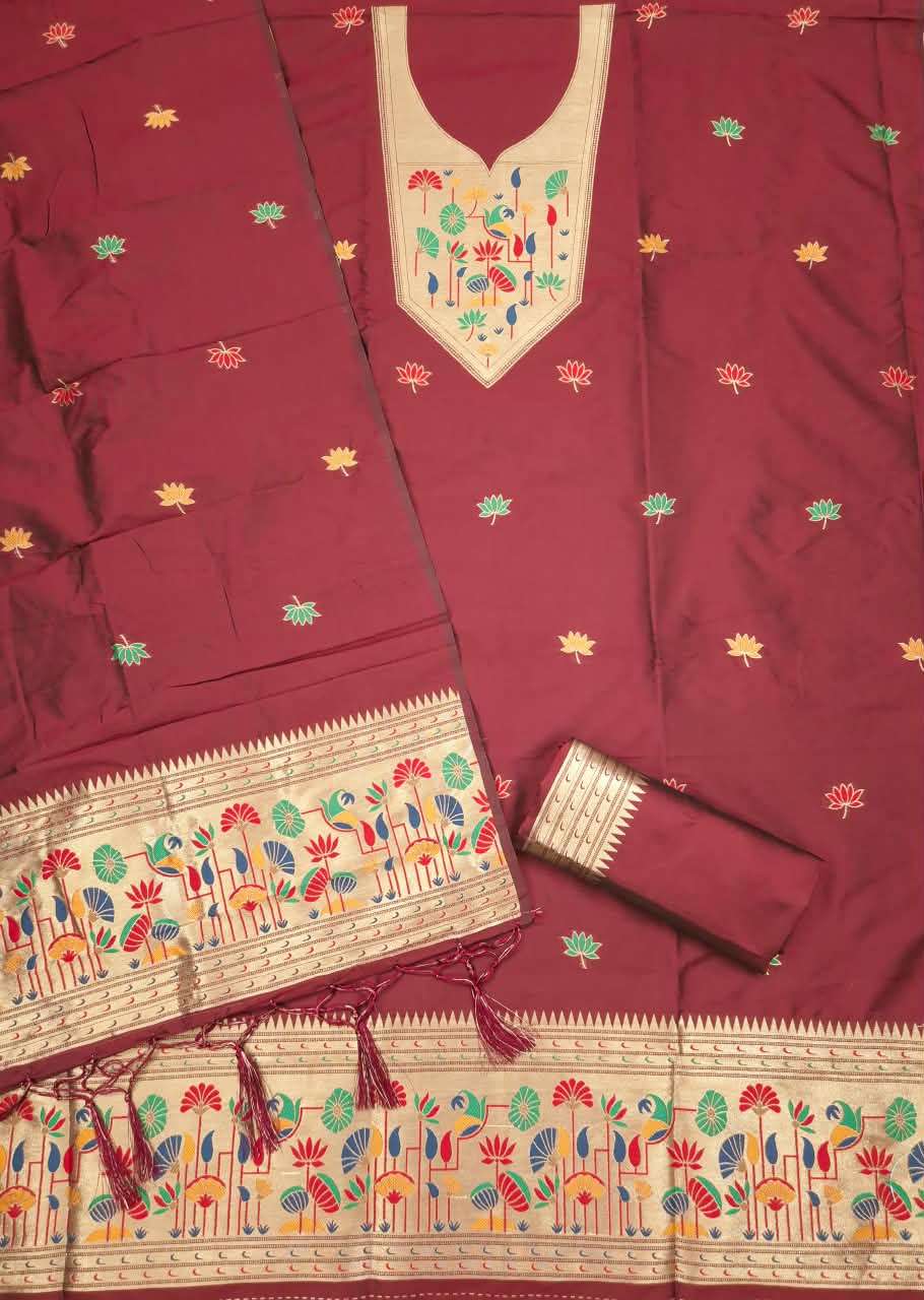 SOFT SILK BLEND WITH RICH PAITHANI ZARI WEAVING DRESS MATERIAL 024