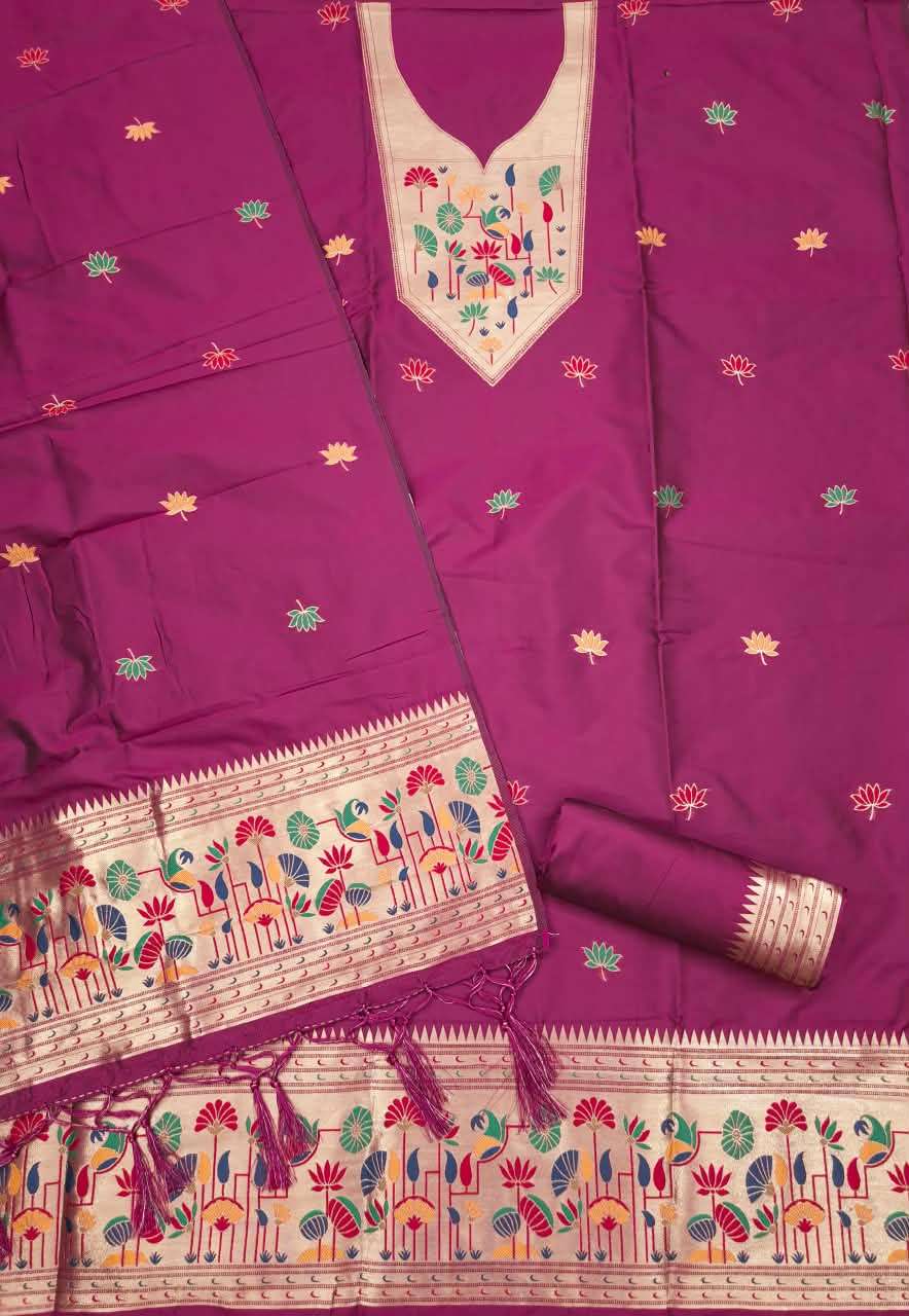 SOFT SILK BLEND WITH RICH PAITHANI ZARI WEAVING DRESS MATERIAL 024