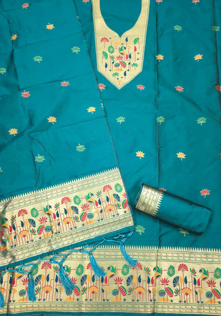 SOFT SILK BLEND WITH RICH PAITHANI ZARI WEAVING DRESS MATERIAL 024