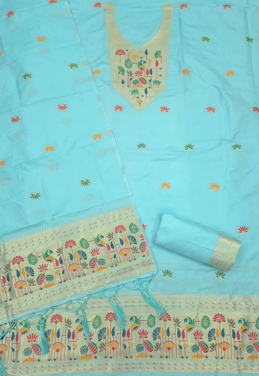 SOFT SILK BLEND WITH RICH PAITHANI ZARI WEAVING DRESS MATERIAL 024