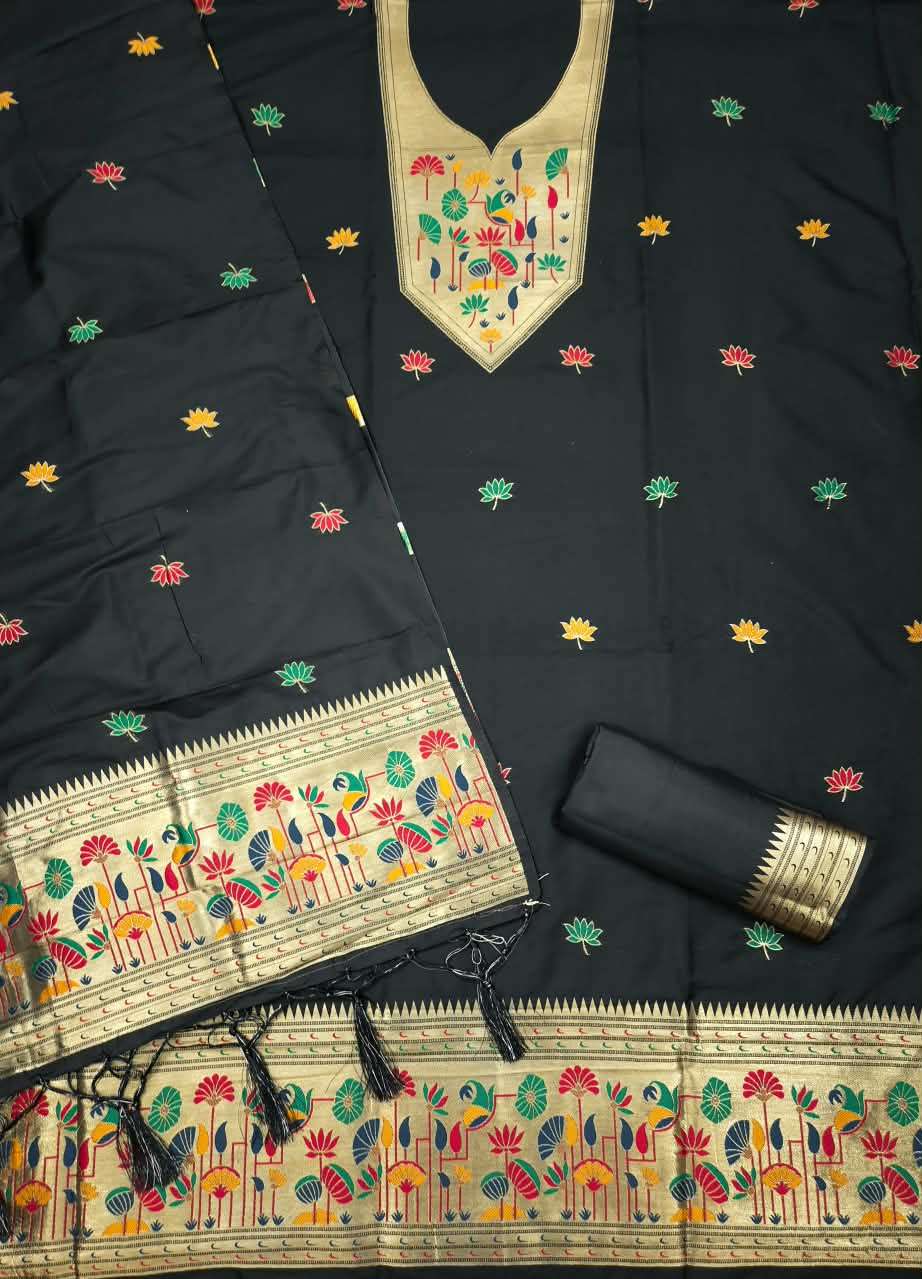 SOFT SILK BLEND WITH RICH PAITHANI ZARI WEAVING DRESS MATERIAL 024