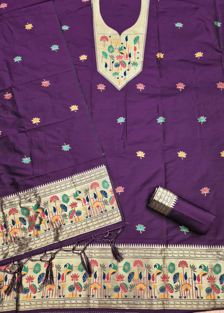 SOFT SILK BLEND WITH RICH PAITHANI ZARI WEAVING DRESS MATERIAL 024