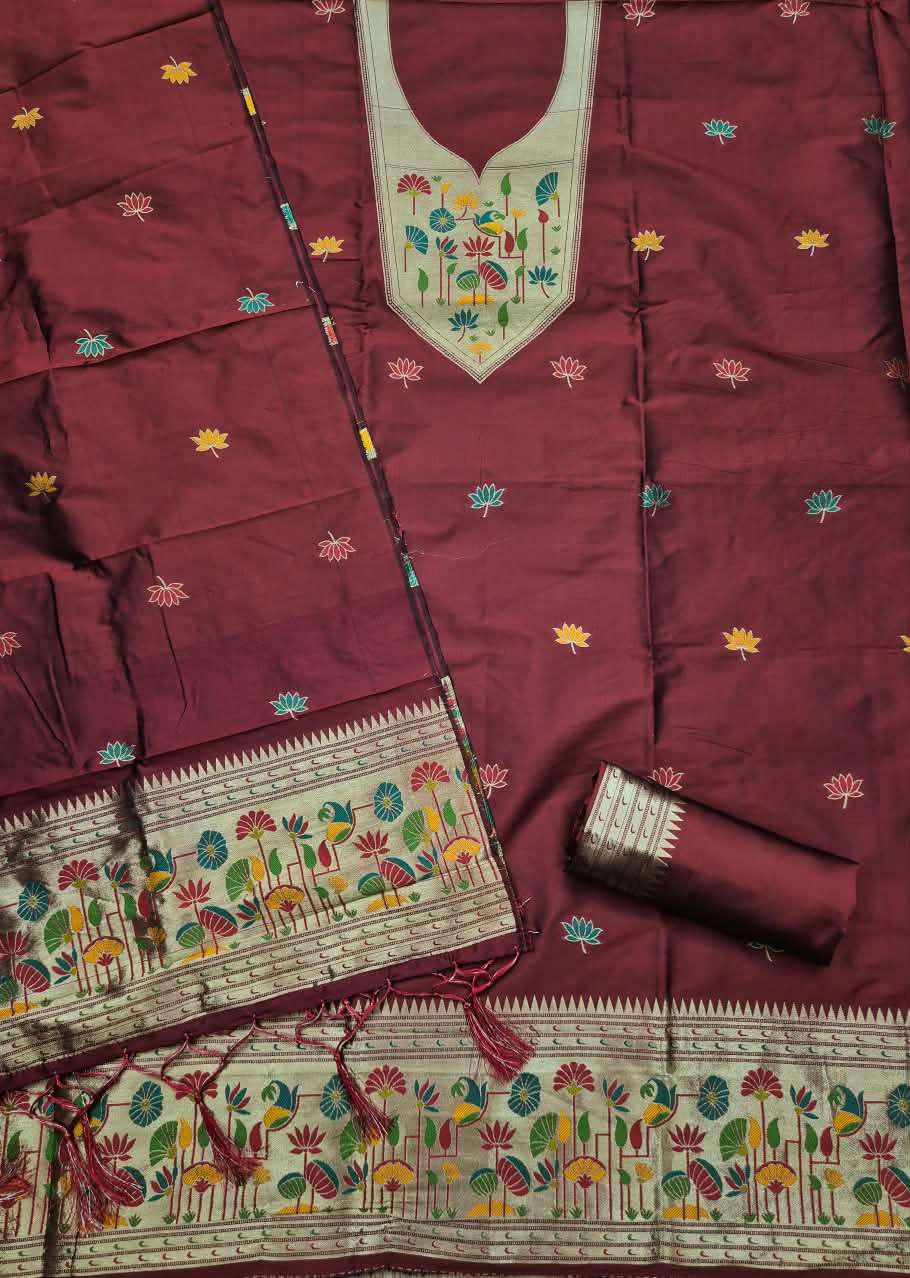 SOFT SILK BLEND WITH RICH PAITHANI ZARI WEAVING DRESS MATERIAL 024