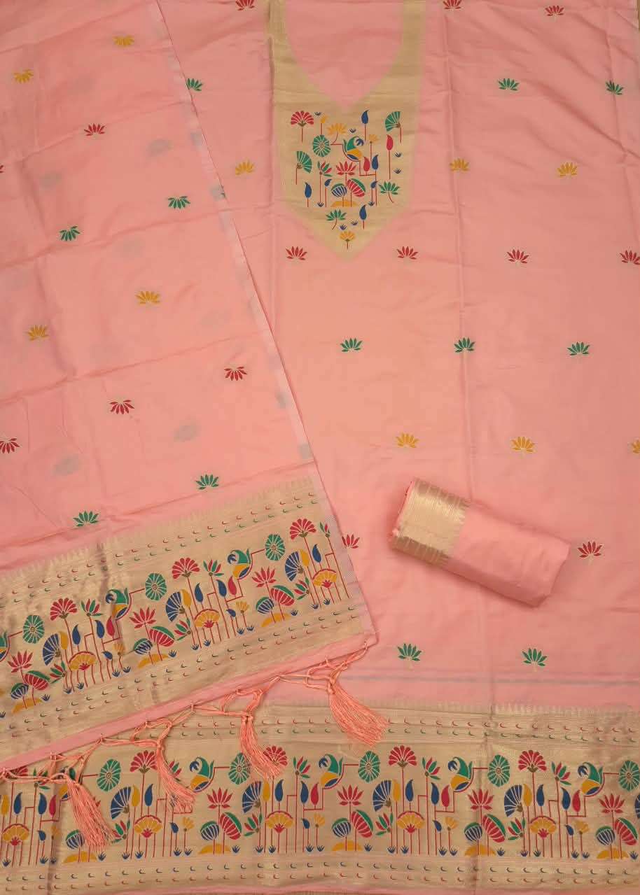 SOFT SILK BLEND WITH RICH PAITHANI ZARI WEAVING DRESS MATERIAL 024