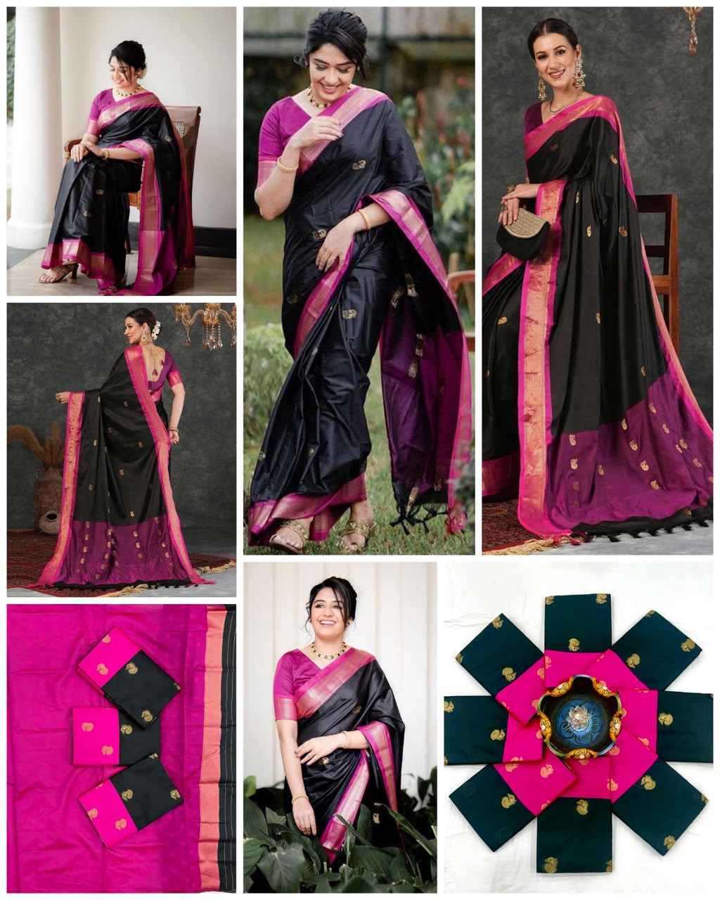 SOFT SILK RICH PALLU AND JACQUARD WORK SAREE CODE 7009