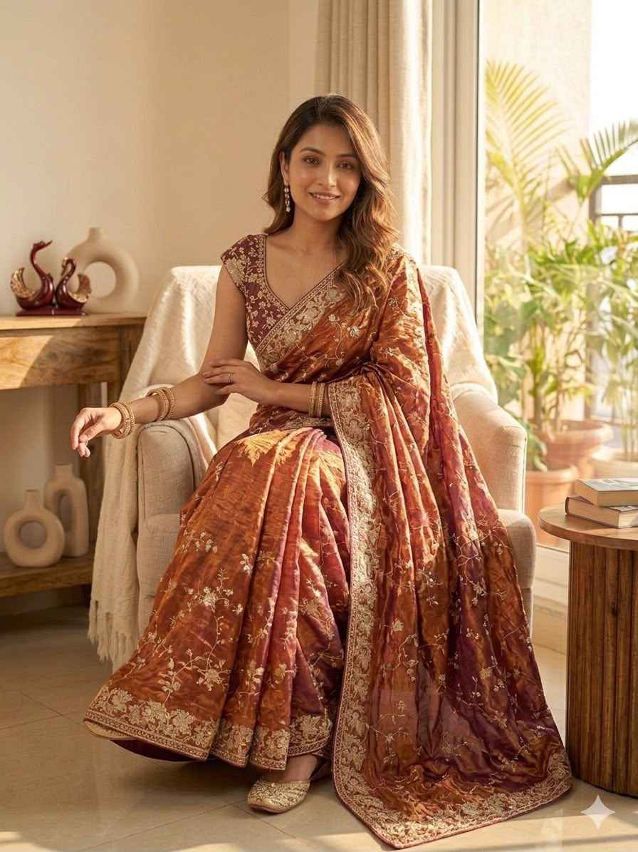 SOFT SPACE SILK SEQUANCE AND ZARI EMBROIDERY WORK SAREE