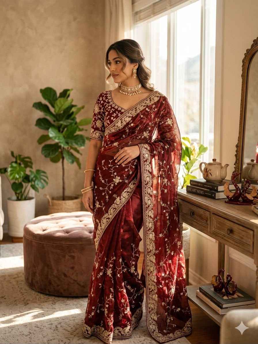 SOFT SPACE SILK SEQUANCE AND ZARI EMBROIDERY WORK SAREE