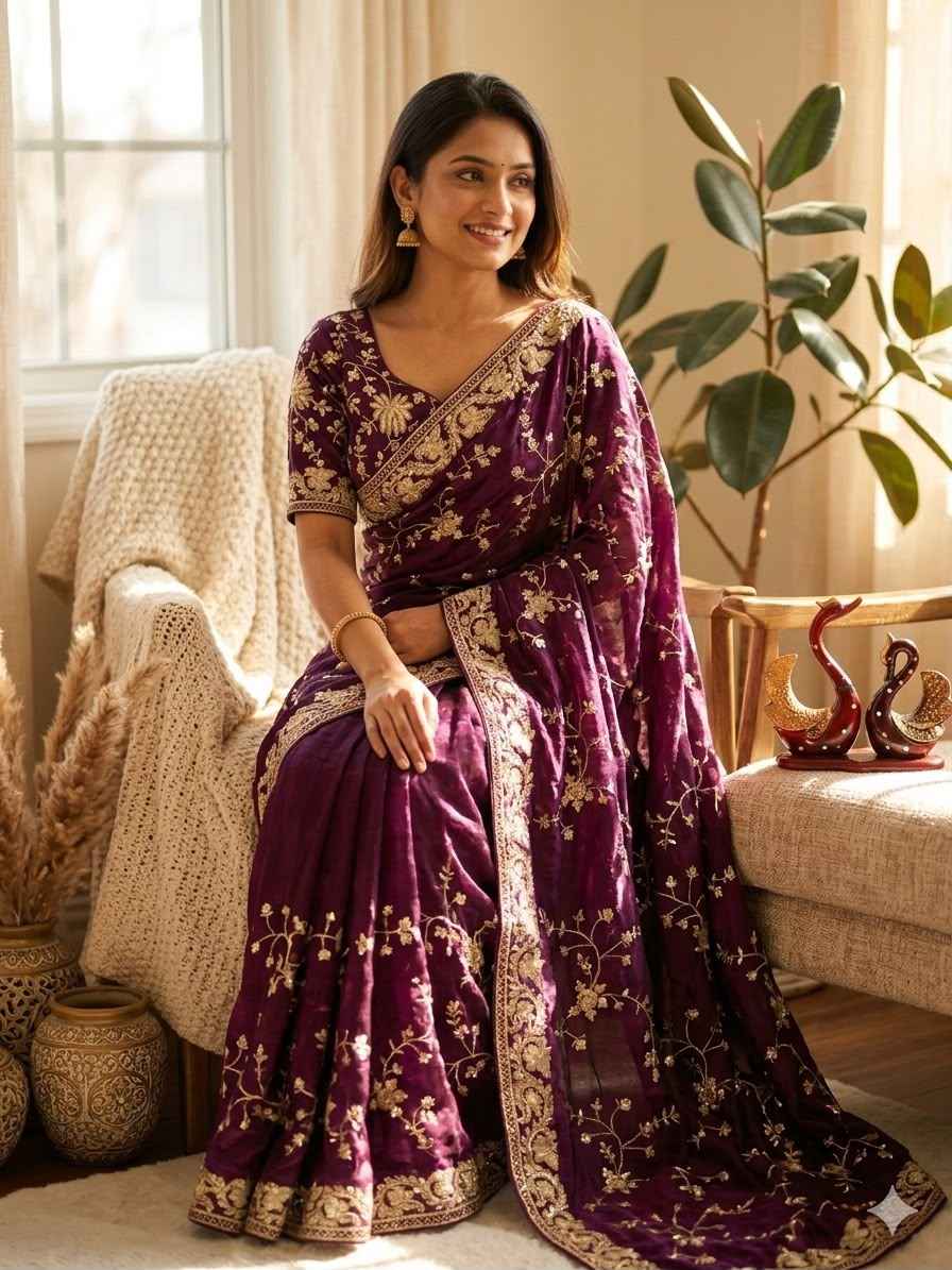SOFT SPACE SILK SEQUANCE AND ZARI EMBROIDERY WORK SAREE