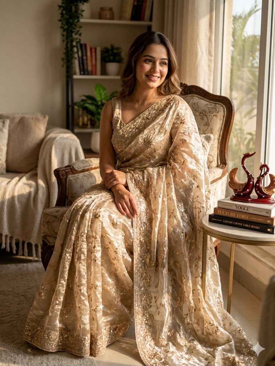 SOFT SPACE SILK SEQUANCE AND ZARI EMBROIDERY WORK SAREE