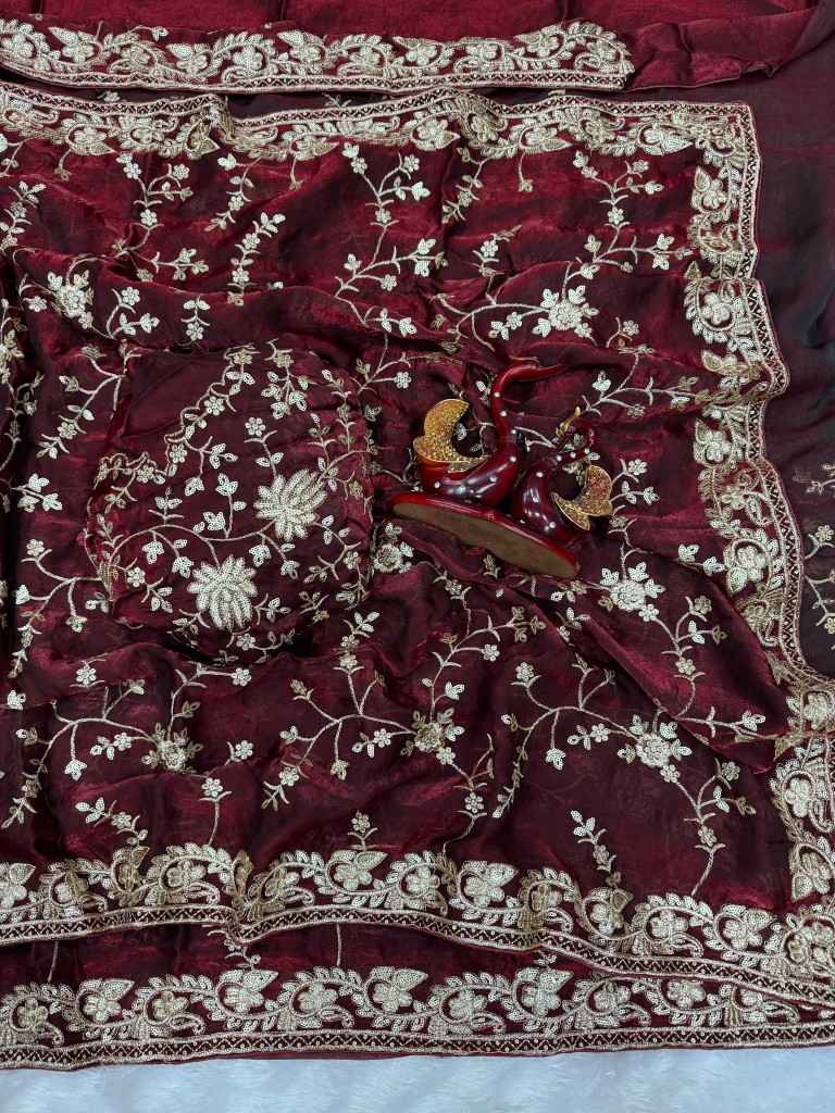 SOFT SPACE SILK SEQUANCE AND ZARI EMBROIDERY WORK SAREE