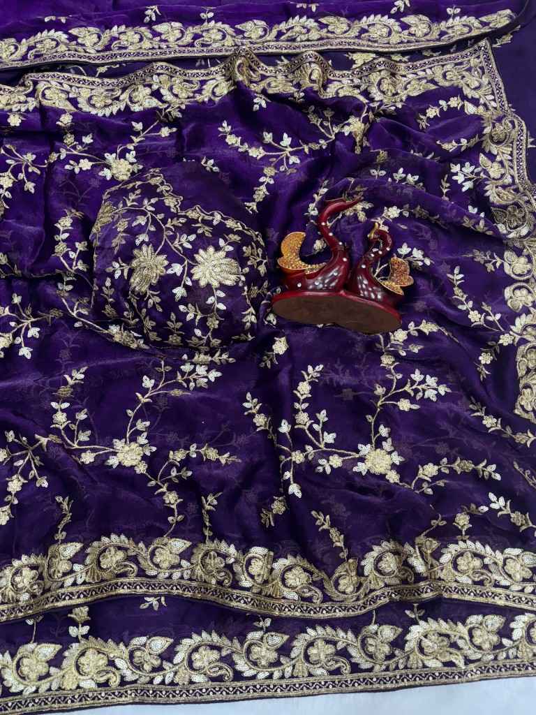 SOFT SPACE SILK SEQUANCE AND ZARI EMBROIDERY WORK SAREE