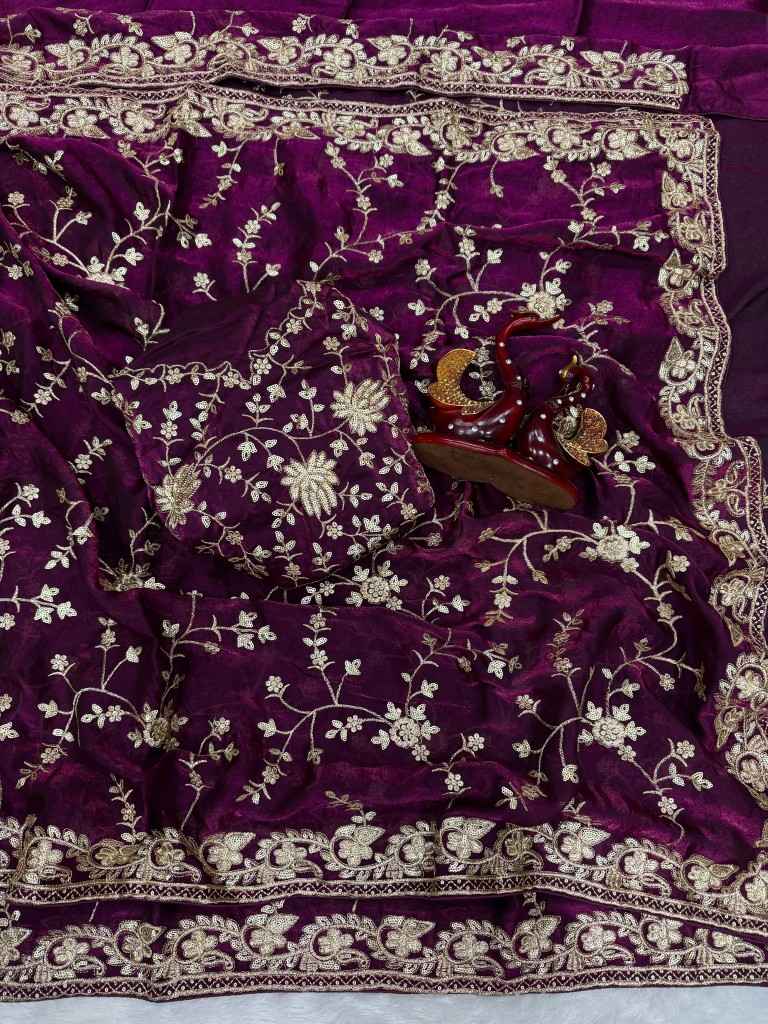 SOFT SPACE SILK SEQUANCE AND ZARI EMBROIDERY WORK SAREE