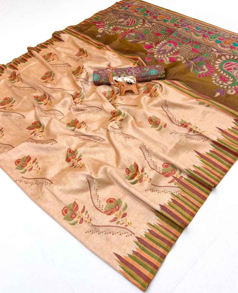 SOFT TASSAR SILK PRINTED SAREE