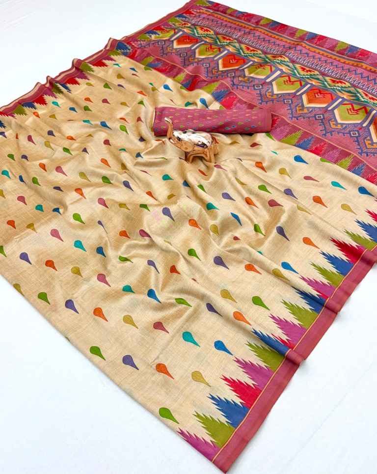 SOFT TASSAR SILK PRINTED SAREE