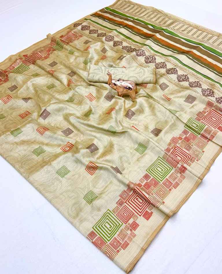 SOFT TASSAR SILK PRINTED SAREE