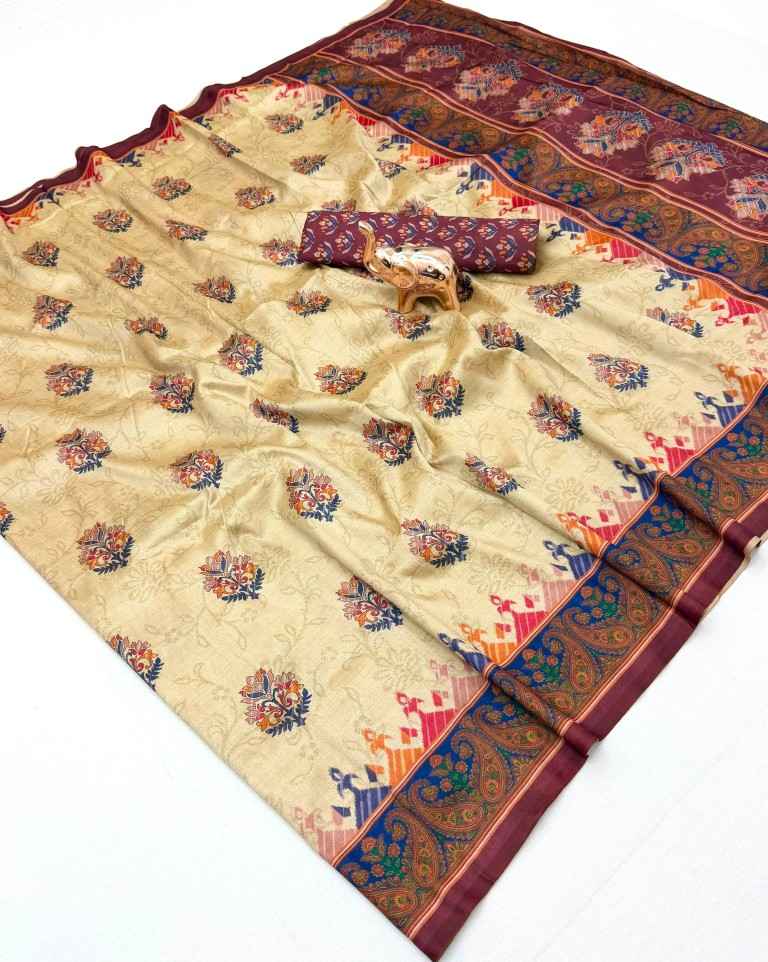 SOFT TASSAR SILK PRINTED SAREE