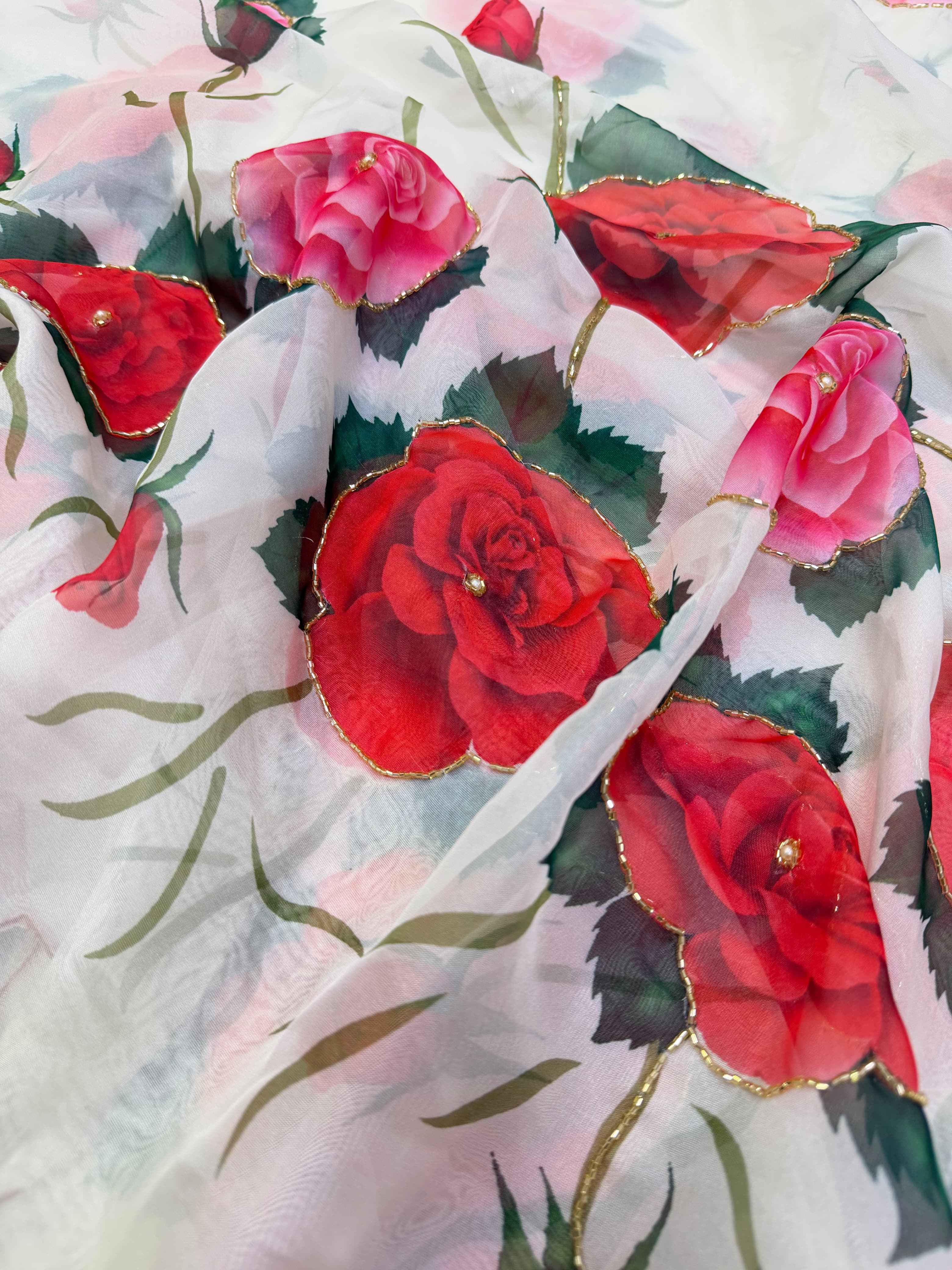 SOFT TEBBY SILK FLORAL PRINT KATDANA HANDWORK SAREE 3