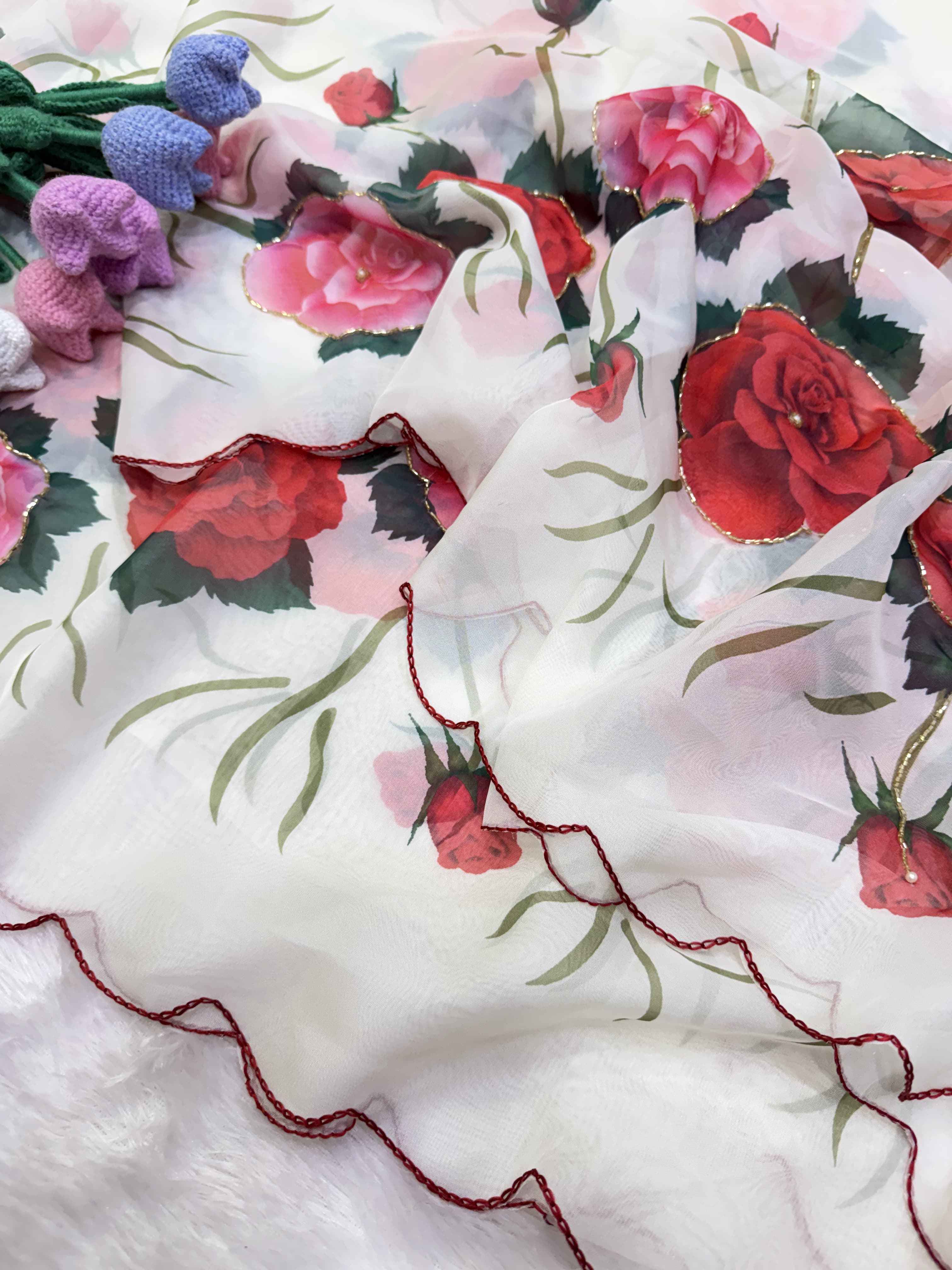 SOFT TEBBY SILK FLORAL PRINT KATDANA HANDWORK SAREE 3