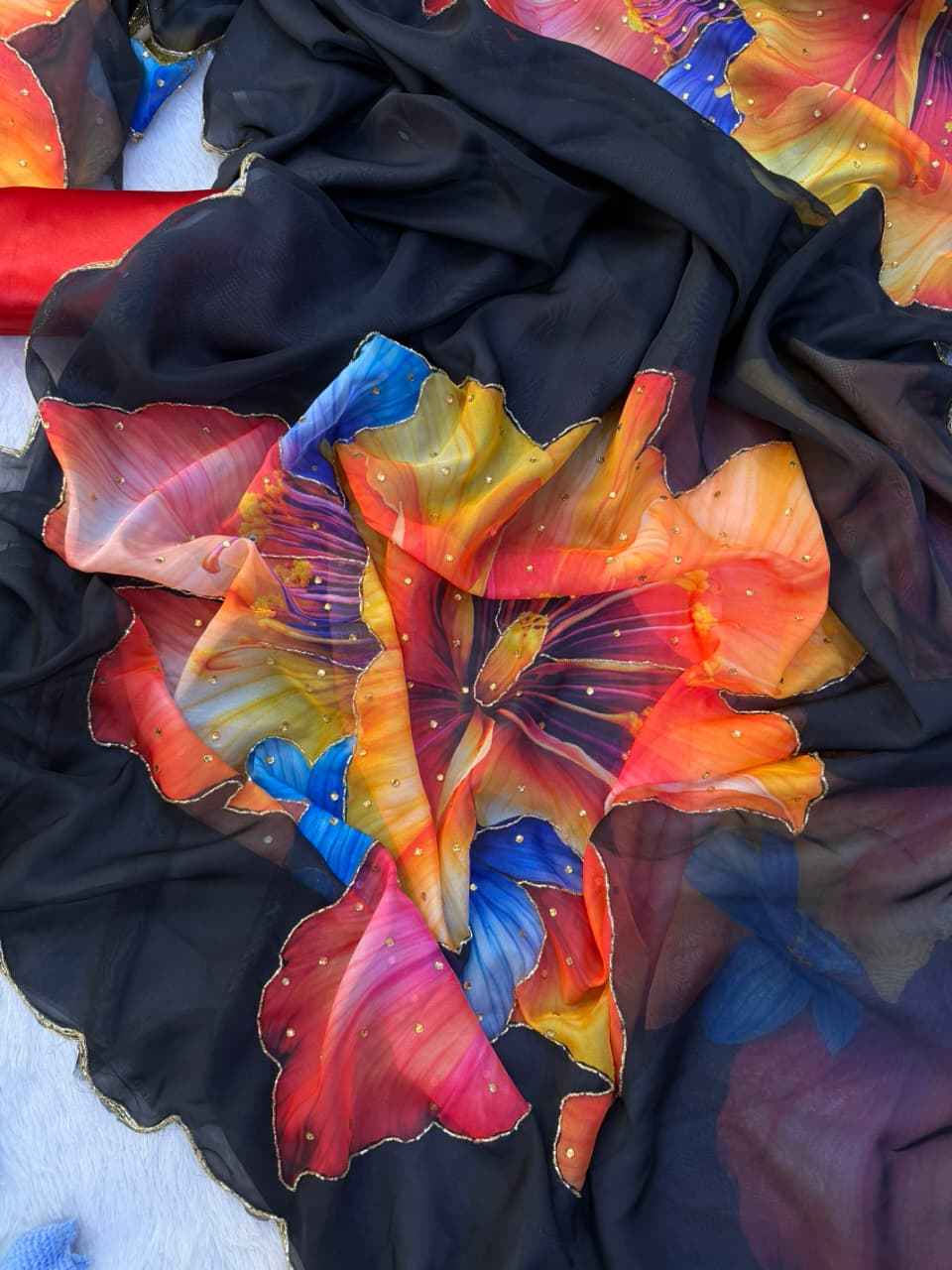 SOFT TEBBY SILK FLORAL PRINT KATDANA HANDWORK SAREE 2