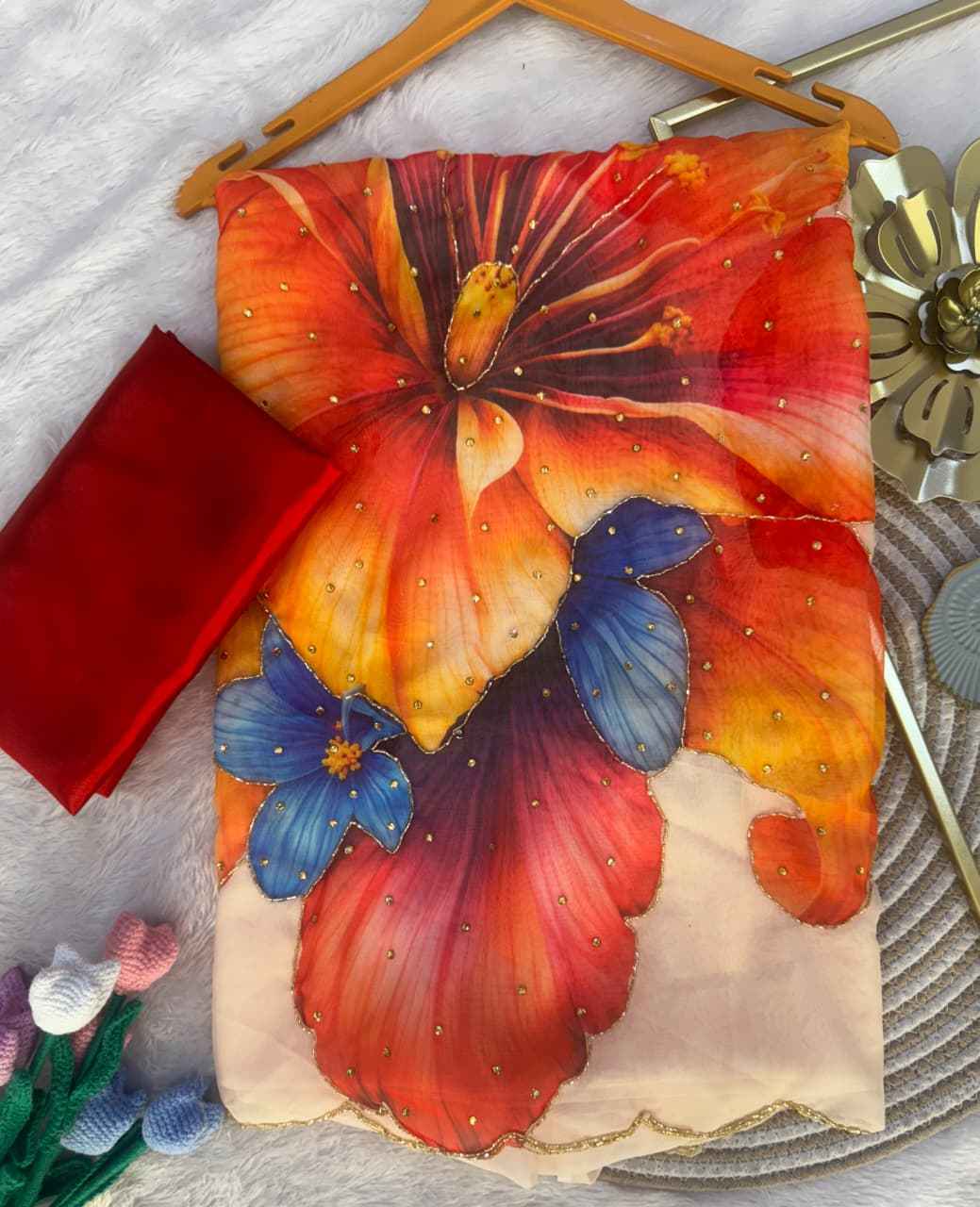 SOFT TEBBY SILK FLORAL PRINT KATDANA HANDWORK SAREE 2