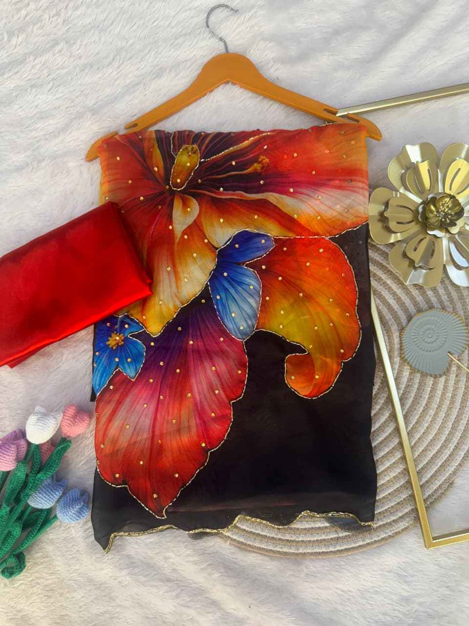 SOFT TEBBY SILK FLORAL PRINT KATDANA HANDWORK SAREE 2