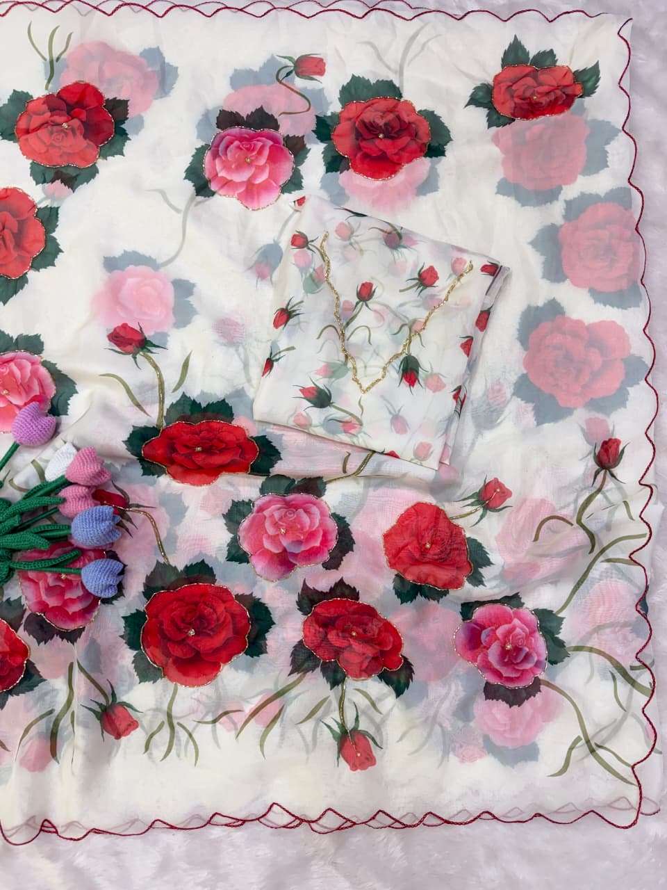 SOFT TEBBY SILK FLORAL PRINT KATDANA HANDWORK SAREE 3