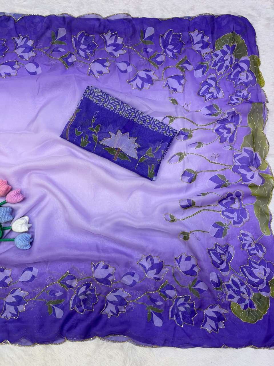 SOFT TEBBY SILK FLORAL PRINT KATDANA HANDWORK SAREE 4