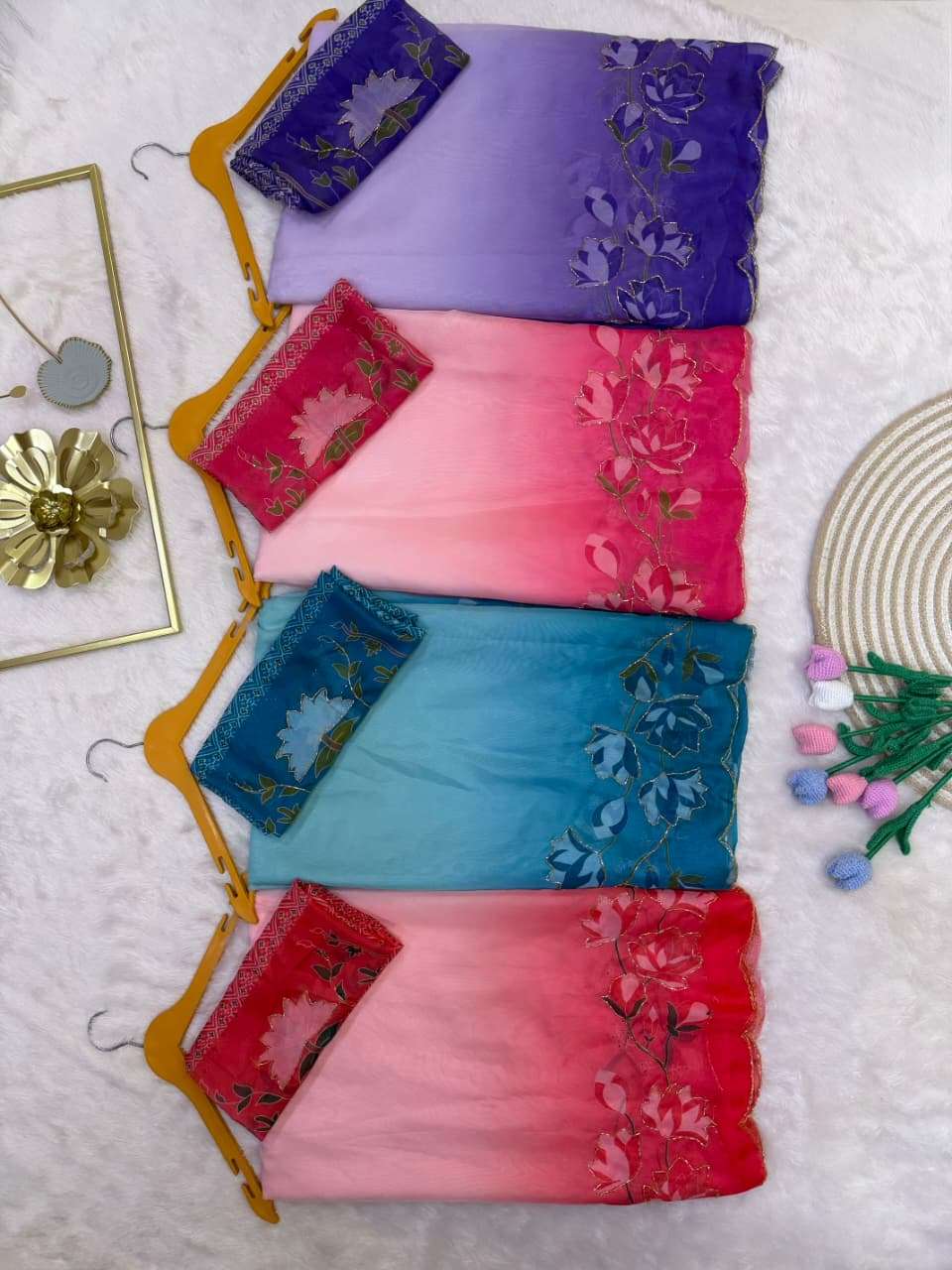 SOFT TEBBY SILK FLORAL PRINT KATDANA HANDWORK SAREE 4