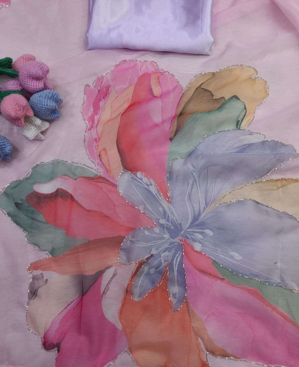 SOFT TEBBY SILK FLORAL PRINT KATDANA HANDWORK SAREE 6