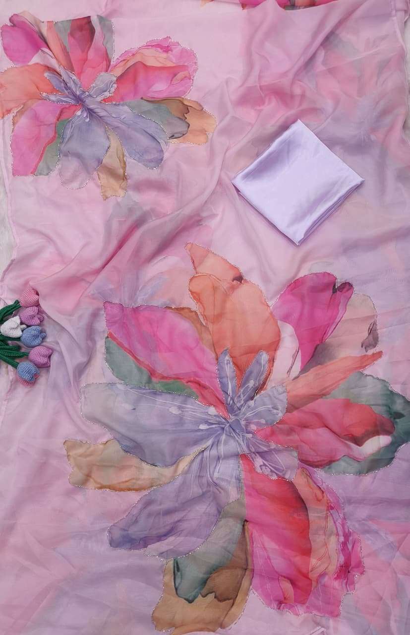 SOFT TEBBY SILK FLORAL PRINT KATDANA HANDWORK SAREE 6