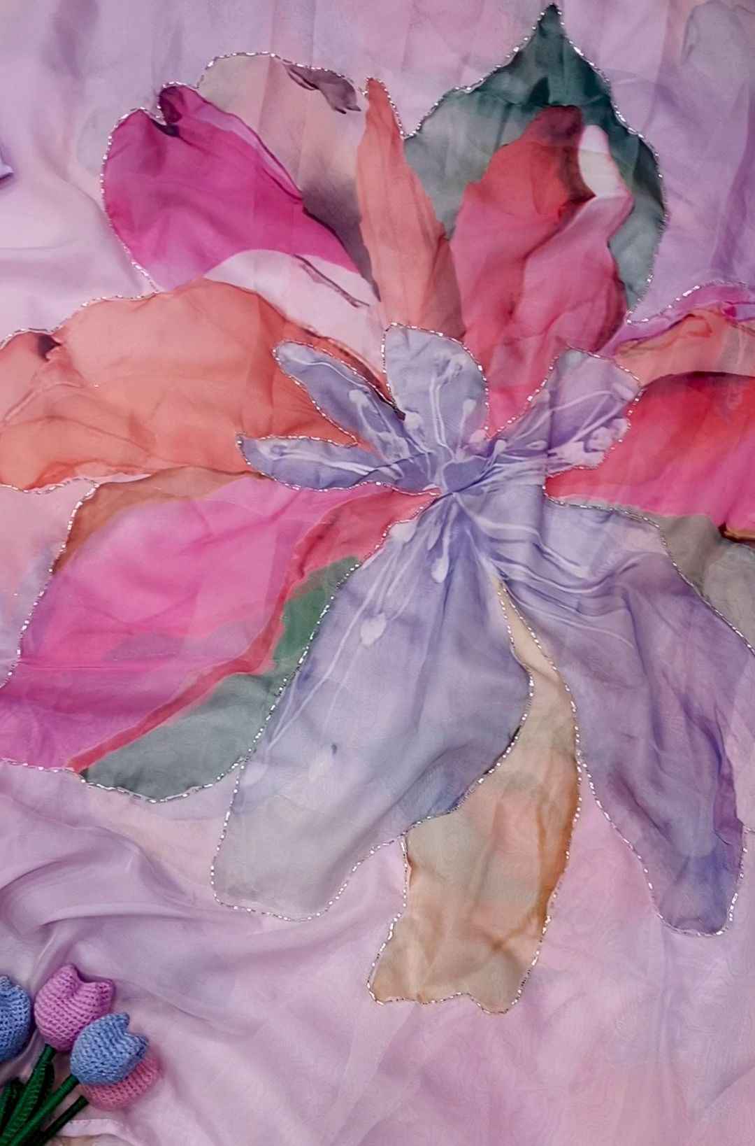 SOFT TEBBY SILK FLORAL PRINT KATDANA HANDWORK SAREE 6