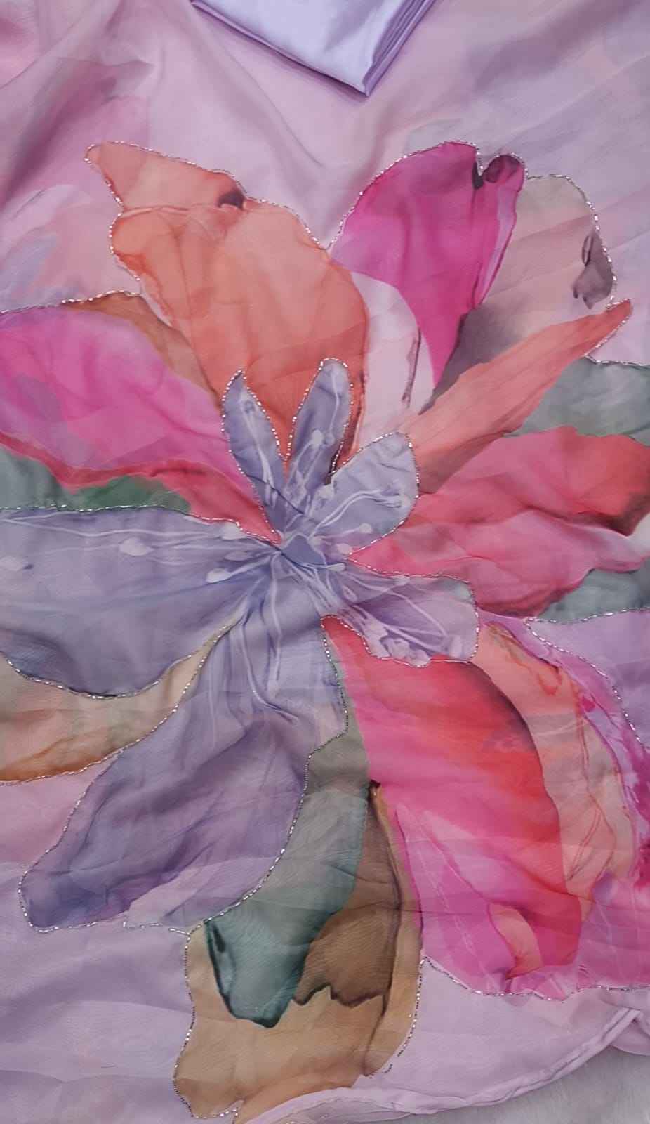 SOFT TEBBY SILK FLORAL PRINT KATDANA HANDWORK SAREE 6