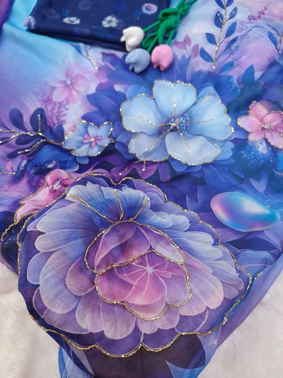 SOFT TEBBY SILK FLORAL PRINT KATDANA HANDWORK SAREE 5