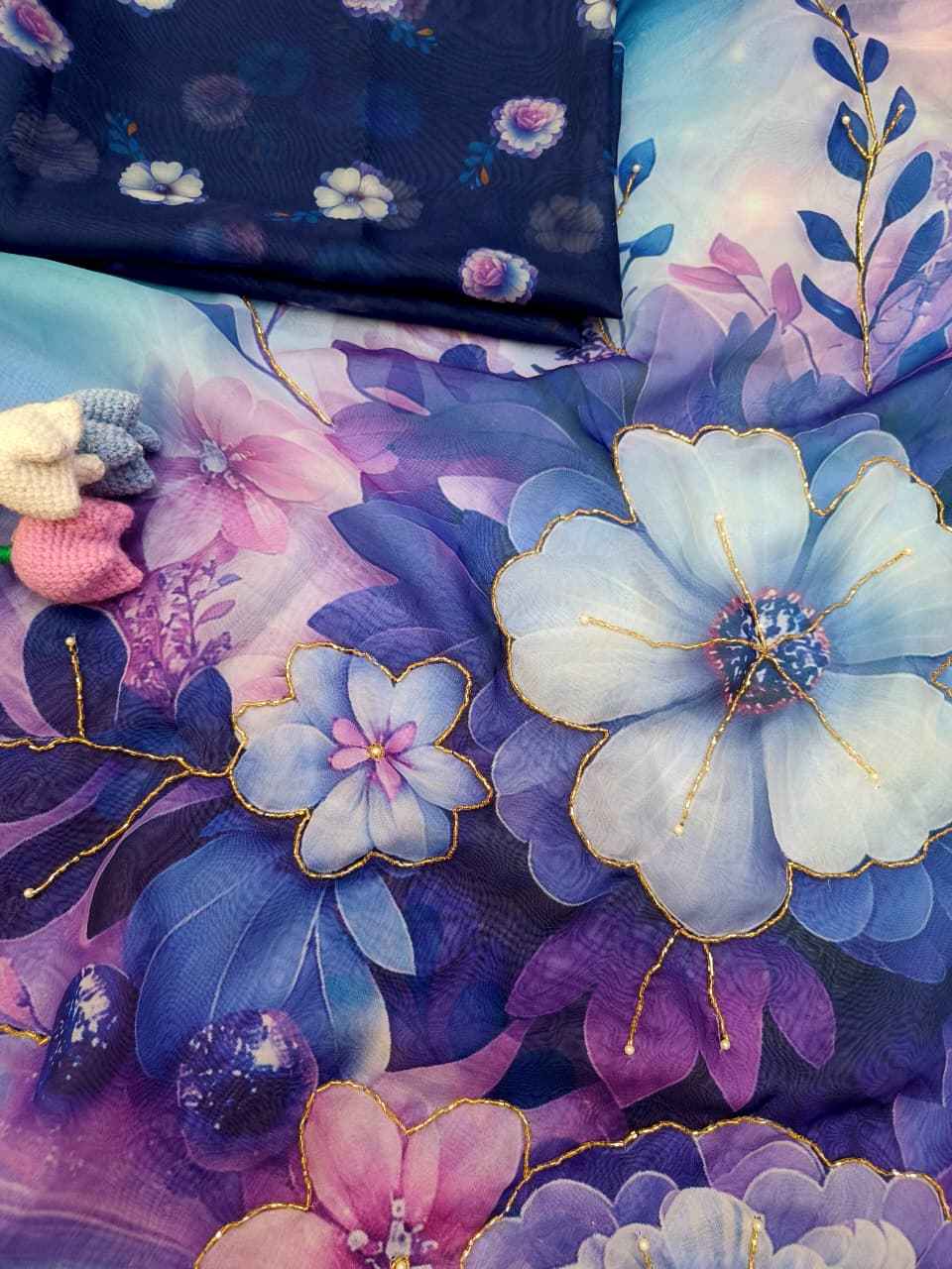 SOFT TEBBY SILK FLORAL PRINT KATDANA HANDWORK SAREE 5
