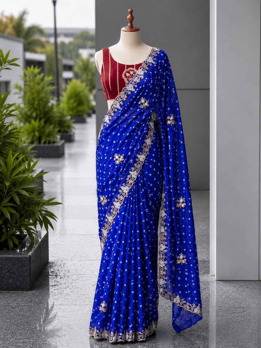 FENDY SATIN SEQUENCE & BEEDS WORK SAREE 
