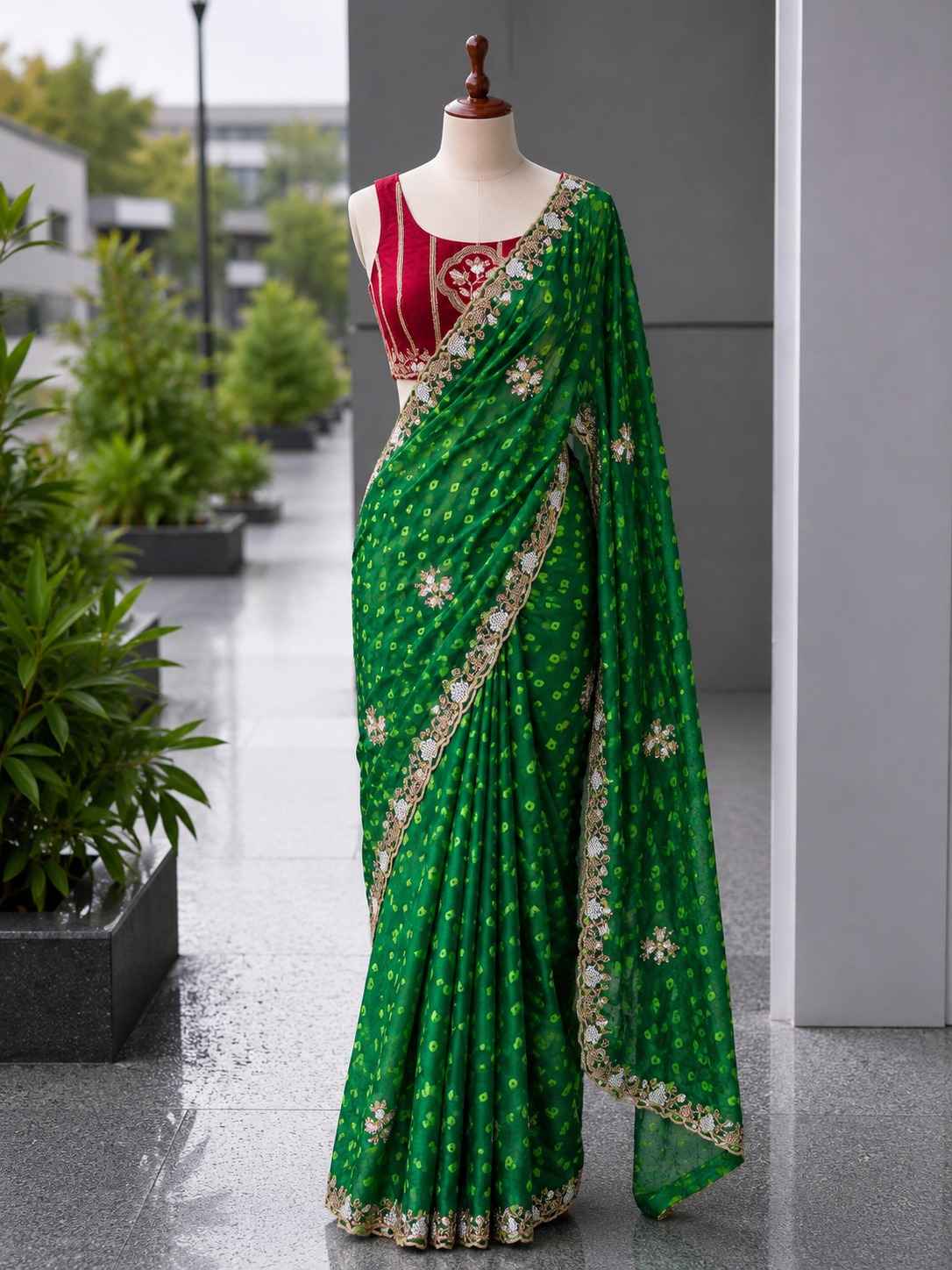 FENDY SATIN SEQUENCE & BEEDS WORK SAREE 