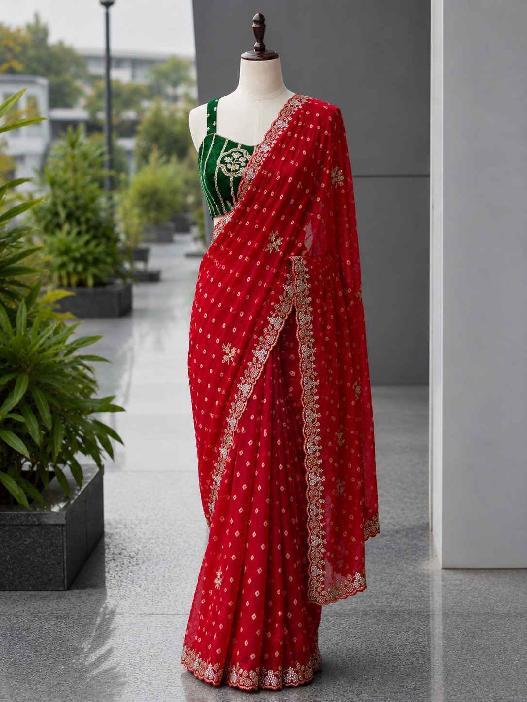 FENDY SATIN SEQUENCE & BEEDS WORK SAREE 