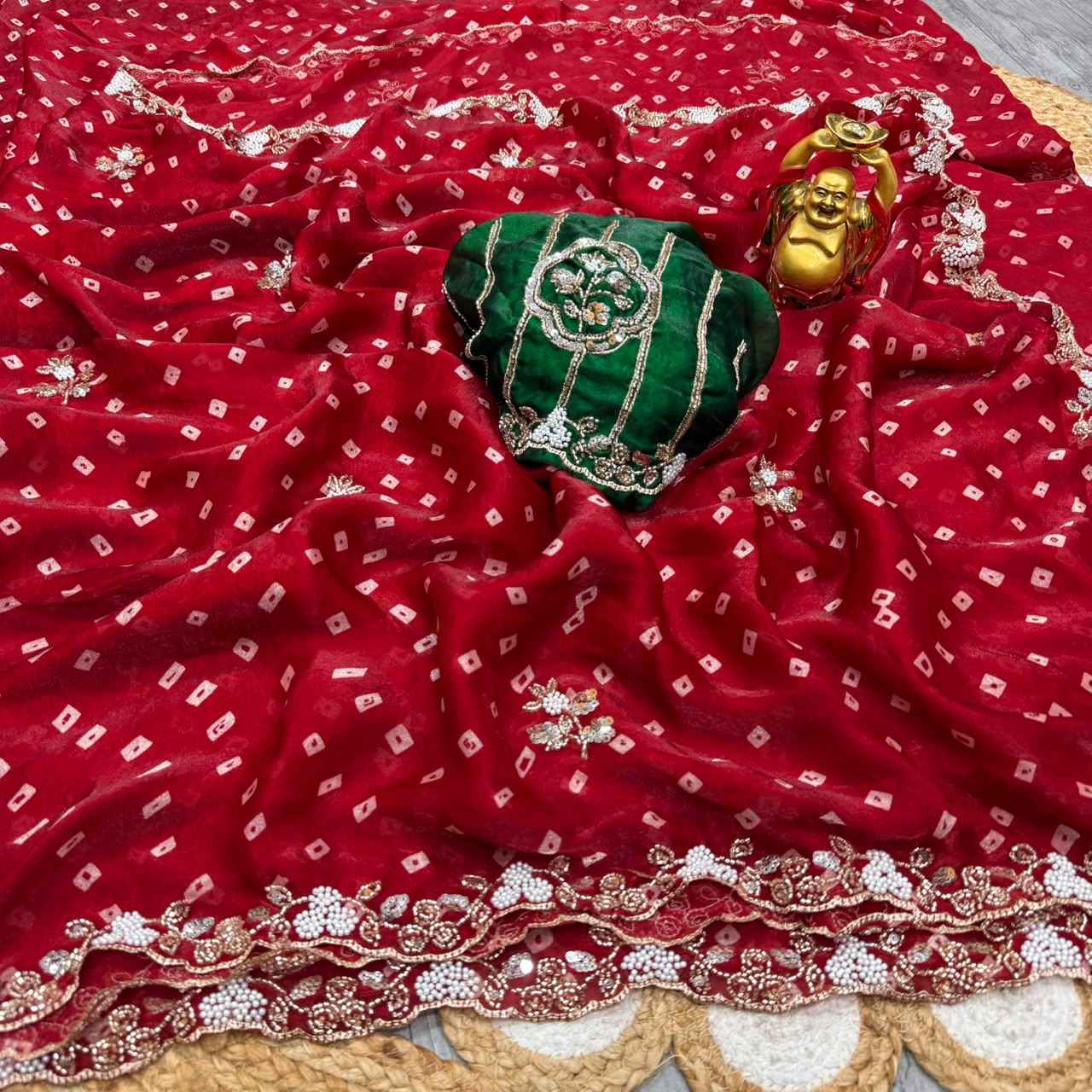 FENDY SATIN SEQUENCE & BEEDS WORK SAREE 