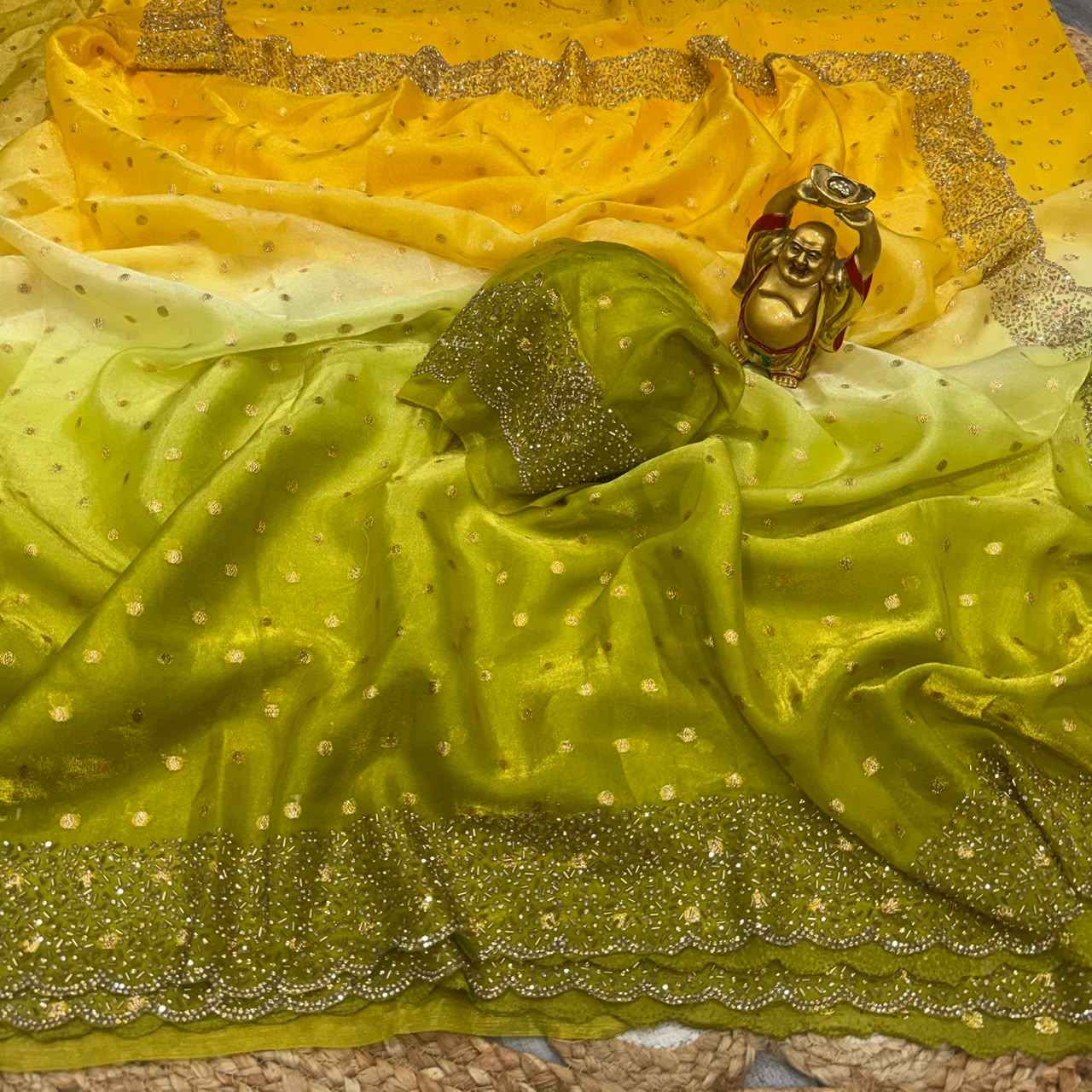 SPACE SILK BUTTI JARKHAN WITH STONE WORK SAREE 1