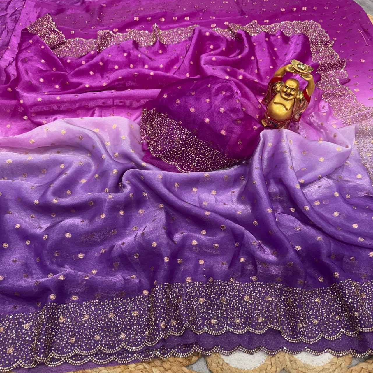SPACE SILK BUTTI JARKHAN WITH STONE WORK SAREE 1