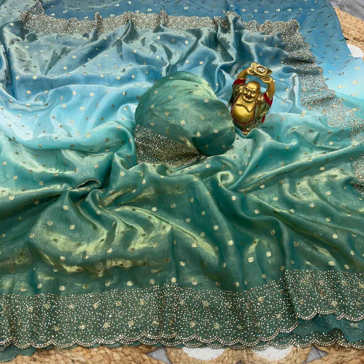 SPACE SILK BUTTI JARKHAN WITH STONE WORK SAREE 1