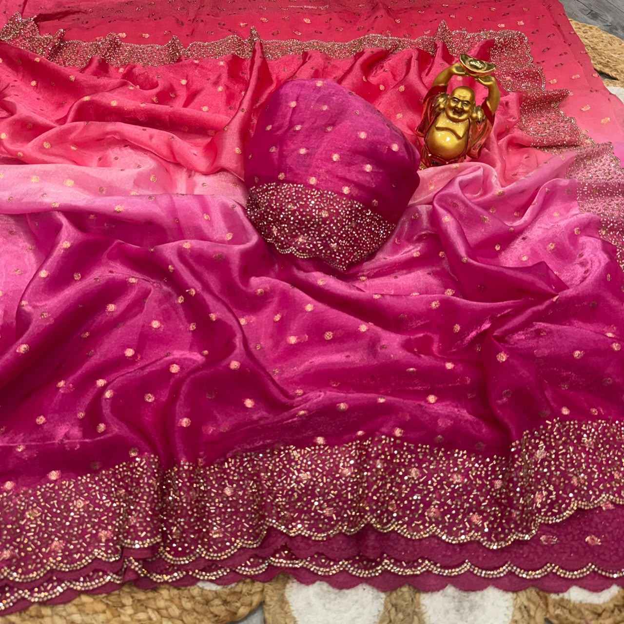 SPACE SILK BUTTI JARKHAN WITH STONE WORK SAREE 1