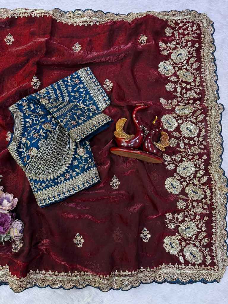 SOFT SPACE SILK SEQUINS & ZARI EMBROIDERY WORK SAREE