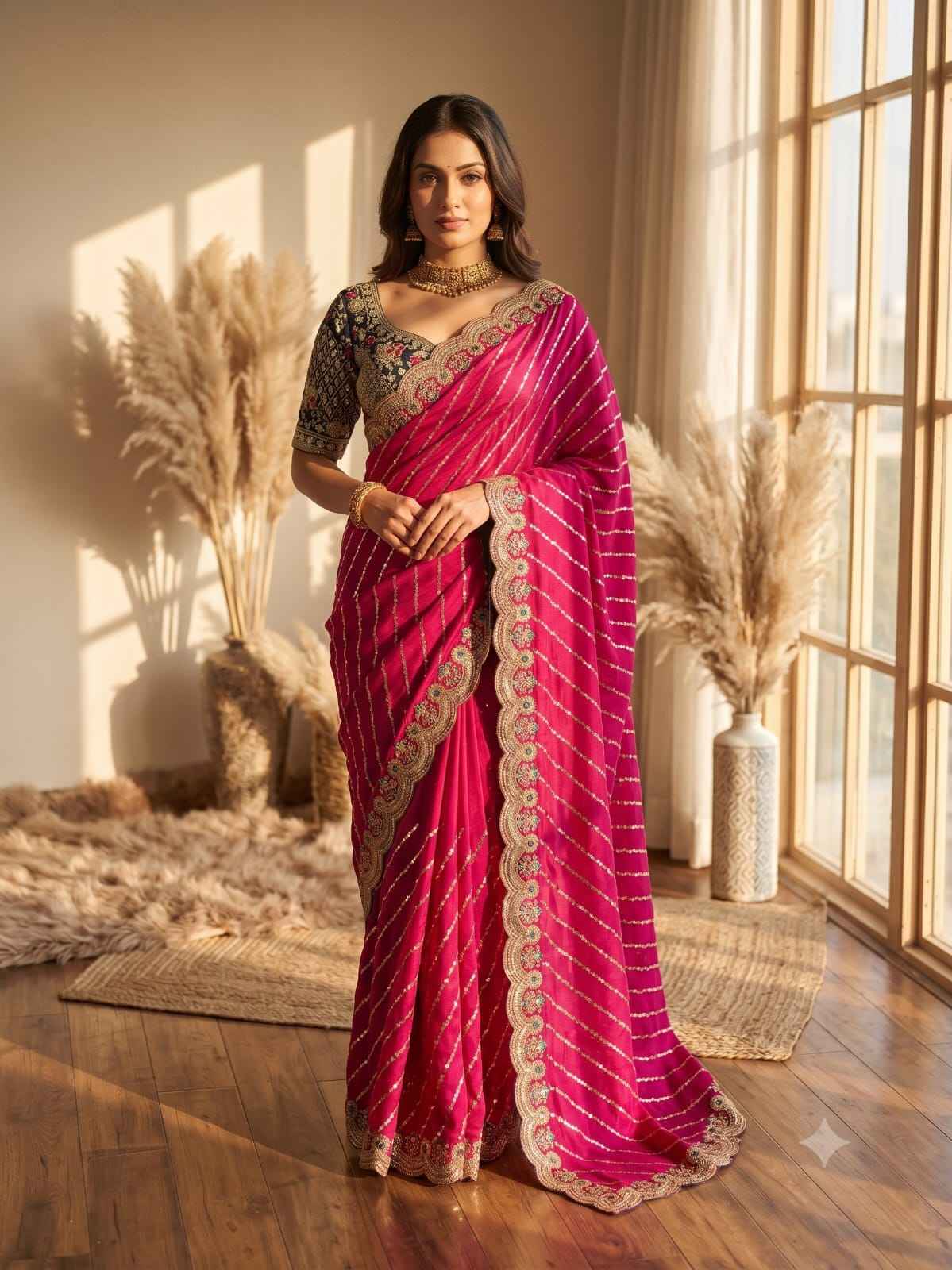 SOFT SPACE SILK SEQUINS & ZARI EMBROIDERY WORK SAREE 1
