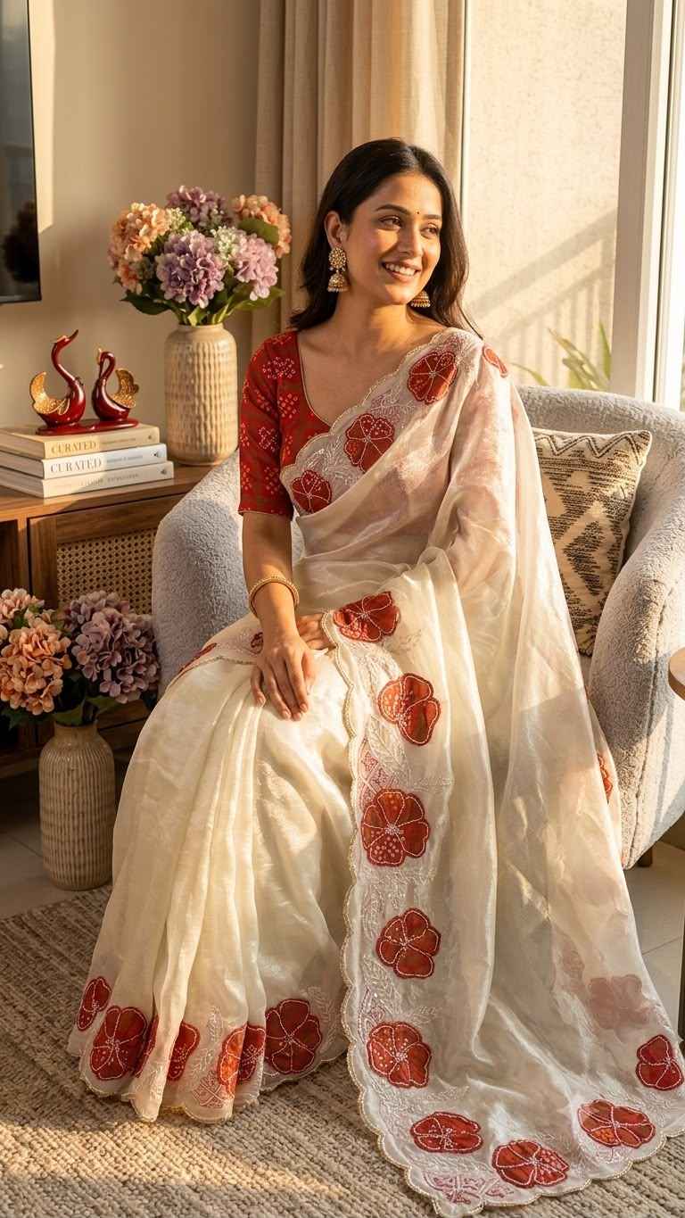 SPACE SILK APLIC WORK WITH SEQUINS EMBROIDERY WORK SAREE