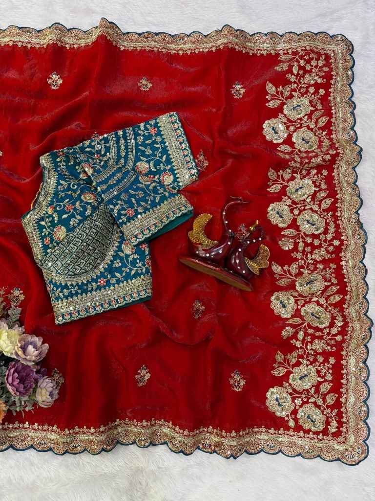 SOFT SPACE SILK SEQUINS & ZARI EMBROIDERY WORK SAREE